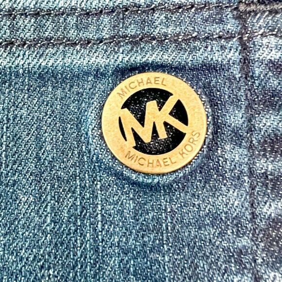 Michael Kors Denim Skinny Jeans Gold zipper front Pockets Size 6 - Picture 4 of 5